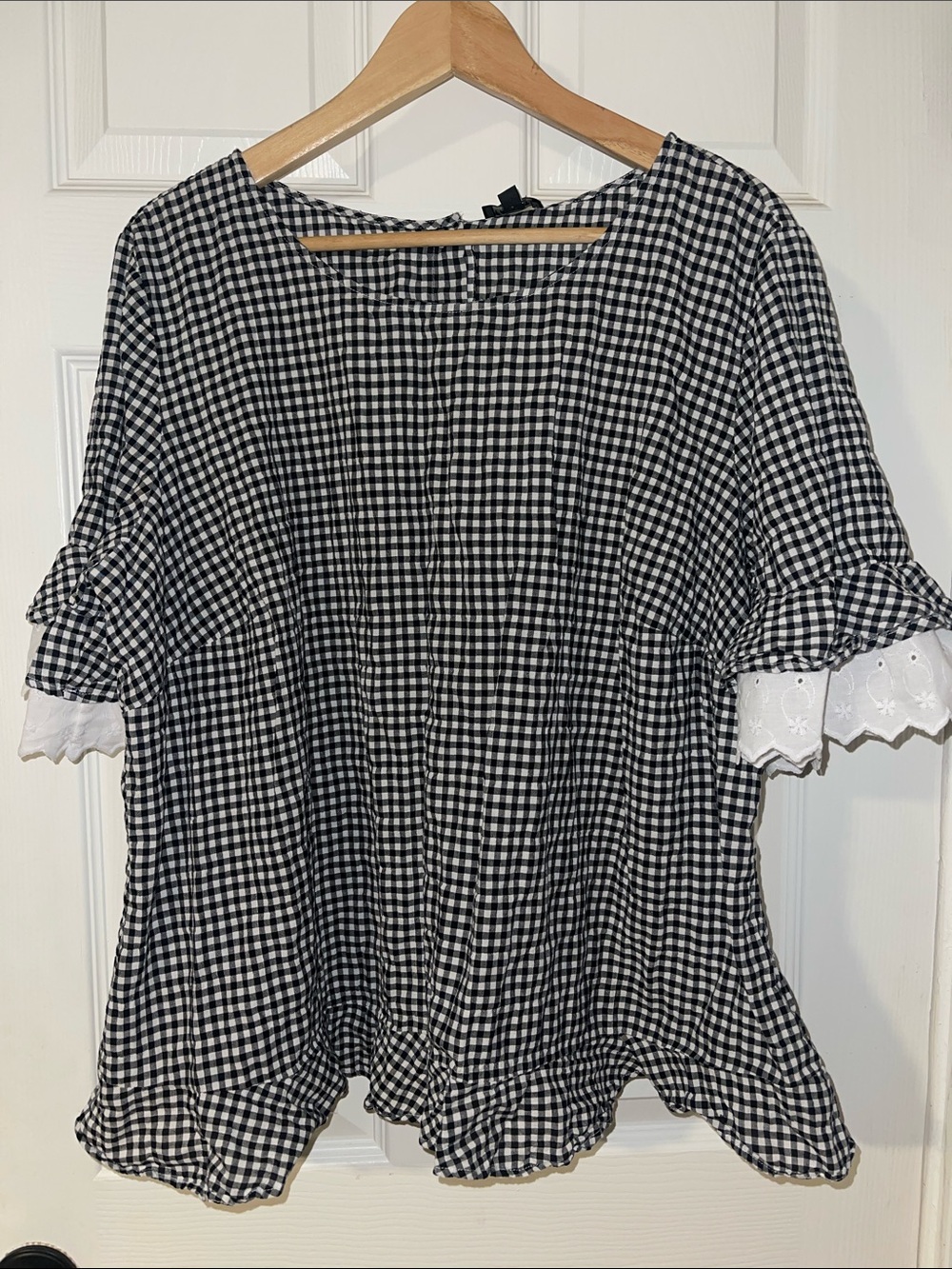 Talbots Women’s Black and White Gingham Short Sleeve Top
